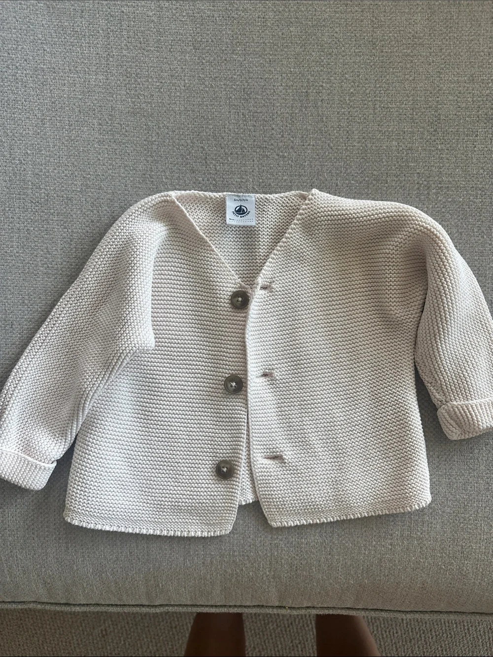 Petit Bateau Cream Knit Baby Cardigan 6m